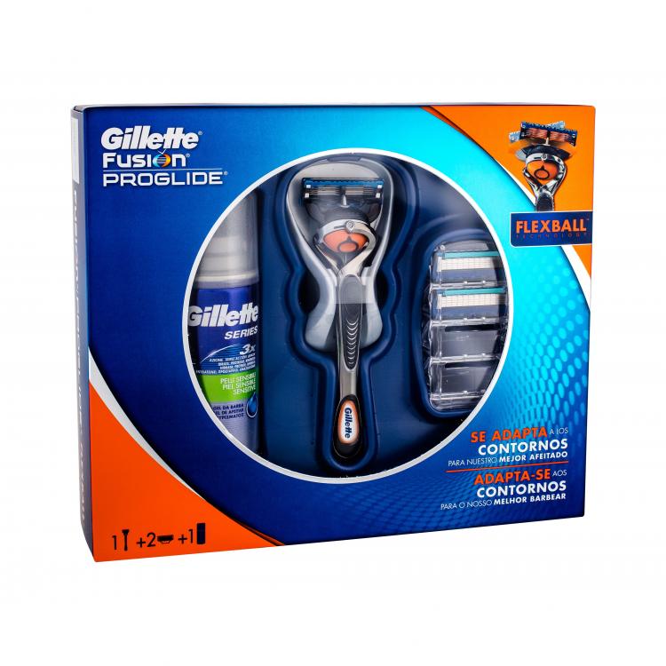Gillette Fusion Proglide Flexball Σετ δώρου ξυράφι με ένα κεφάλι 1 τεμ + ανταλλακτικές λεπίδες 2 τεμ + τζελ ξυρίσματος Series Sensitive 75 ml
