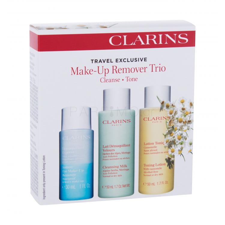 Clarins Make-Up Remover Trio Σετ δώρου για γυναίκες νερό καθαρισμού Toning Lotion 50 ml + γαλάκτωμα καθαρισμού Cleansing Milk 50 ml + αφαίρεση μακιγιάζ Instant Eye Make-Up Remover 30 ml