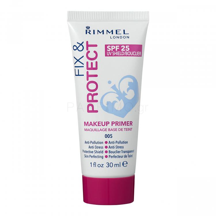 Rimmel London Fix &amp; Protect Makeup Primer SPF25 Βάση μακιγιαζ για γυναίκες 30 ml Απόχρωση 005