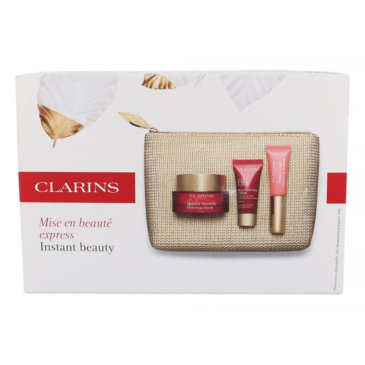 Clarins Instant Smooth Σετ δώρου Instant Smooth 15 ml + BB Skin Perfecting Cream SPF25 8 ml 02 + Instant Light Natural Lip Perfector 5 ml 01 + τσάντα