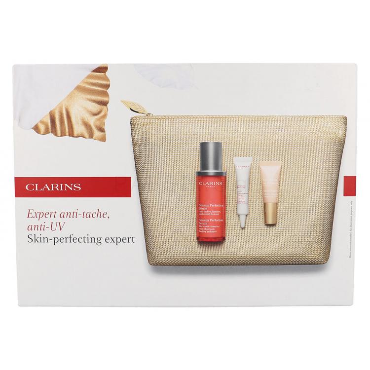 Clarins Mission Perfection Σετ δώρου Ορός  Mission Perfection Serum 30 ml + UV Plus Day Screen Multi Protection SPF50 10 ml + Instant Light Radiance Complexion Base 10 ml +τσάντα