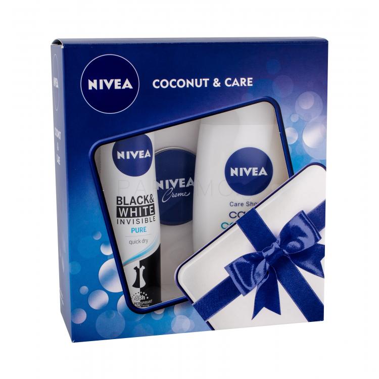 Nivea Care &amp; Coconut Σετ δώρου κρέμα ντους 250 ml +αντιιδρωτικό  For Black &amp; White Pure 150 ml + κρέμα προσώπου 30 ml