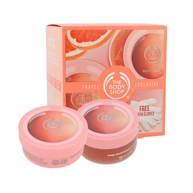 The Body Shop Pink Grapefruit Σετ δώρου λάδι σώματος  200 ml + πίλινγκ σώματος 200 ml +γάντια