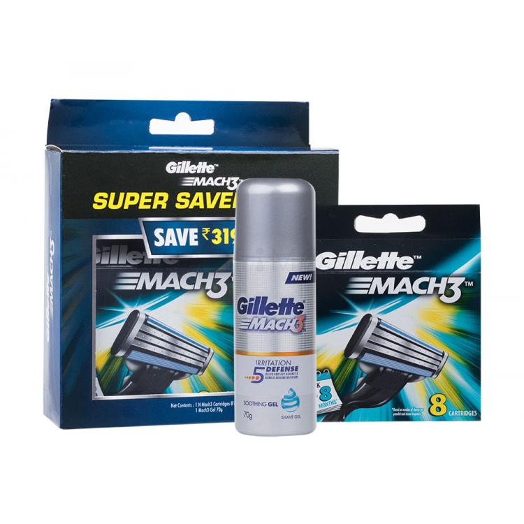 Gillette Mach3 Σετ δώρου ανταλλακτικό κεφαλή 8 κομ. +τζελ ξύρισματώς Irritation Defense 70 g