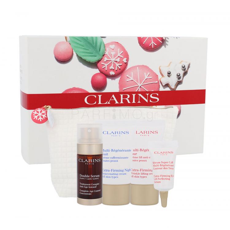 Clarins Double Serum Σετ δώρου Double Serum Complete Age Control Concentrate 30 ml + Extra Firming Day 15 ml + Extra Firming Night 15 ml + Extra Firming Eye Serum 3 ml +τσάντα