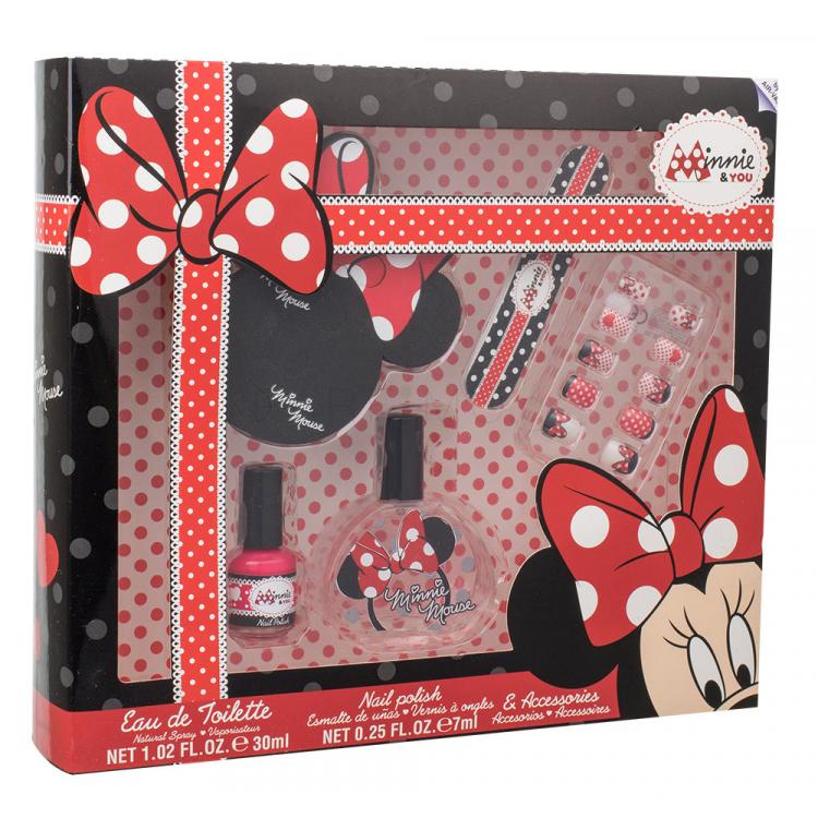 Disney Minnie Mouse Σετ δώρου EDT 30 ml +βερνίκι νυχιών 7 ml +λίμα νυχιών + τεχνητά νύχια + διαχωριστή δακτύλων
