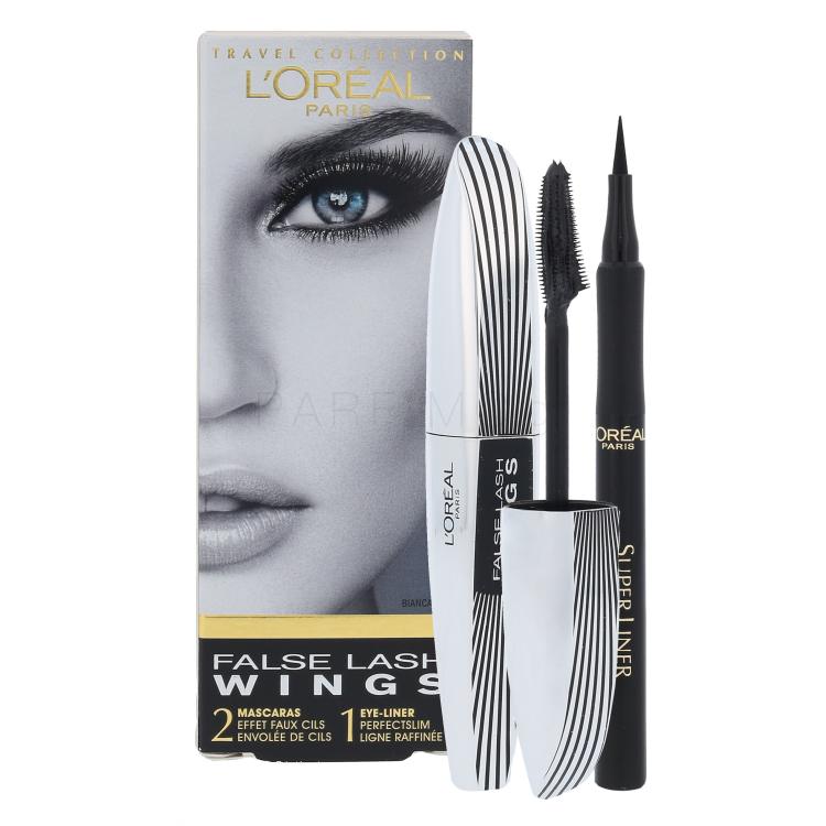 L&#039;Oréal Paris False Lash Wings Σετ δώρου μάσκαρα 2 x 7 ml +λάινερ ματιών Super Liner Perfect Slim 6 ml Intense Black