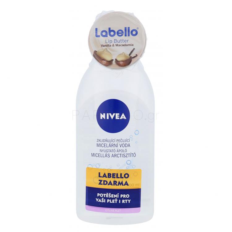 Nivea Sensitive 3in1 Micellar Cleansing Water Σετ δώρου μικυλλιακό νερό 400 ml + βάλσαμο χειλιών Labello Lip Butter 19 ml Vanilla &amp; Macadamia