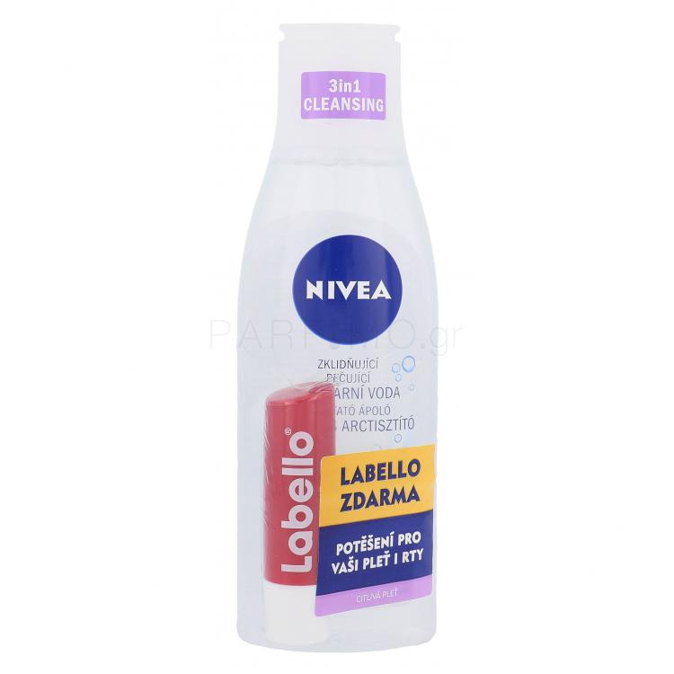 Nivea Sensitive 3in1 Micellar Cleansing Water Σετ δώρου μικυλλιακό νερό 200 ml + βάλσαμο 5,5 ml Cherry Shine