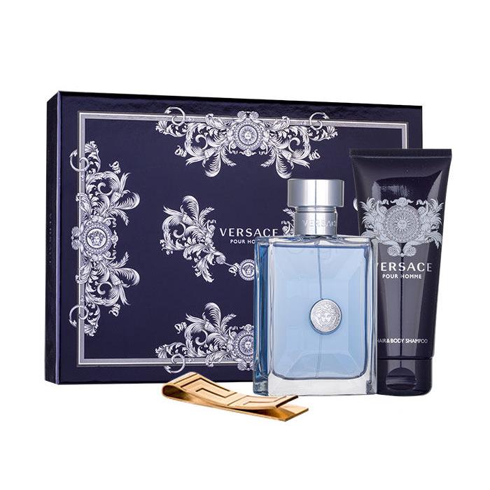 Versace Pour Homme Σετ δώρου EDT 100 ml + αφρόλουτρο 100 ml + τσίμπημα για τραπεζογραμμάτια κατεστραμμένη συσκευασία