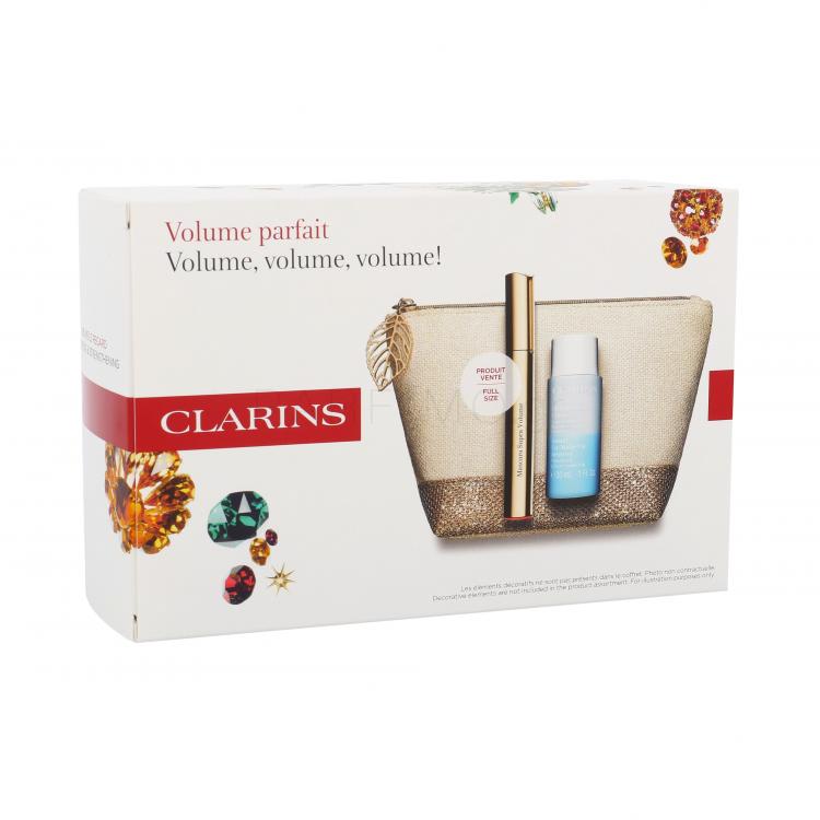 Clarins Mascara Supra Volume Σετ δώρου μάσκαρα 8 ml +αφαίρεση μακιγιάζ Instant Eye Make-Up Remover 30 ml + καλλυντική τσάντα