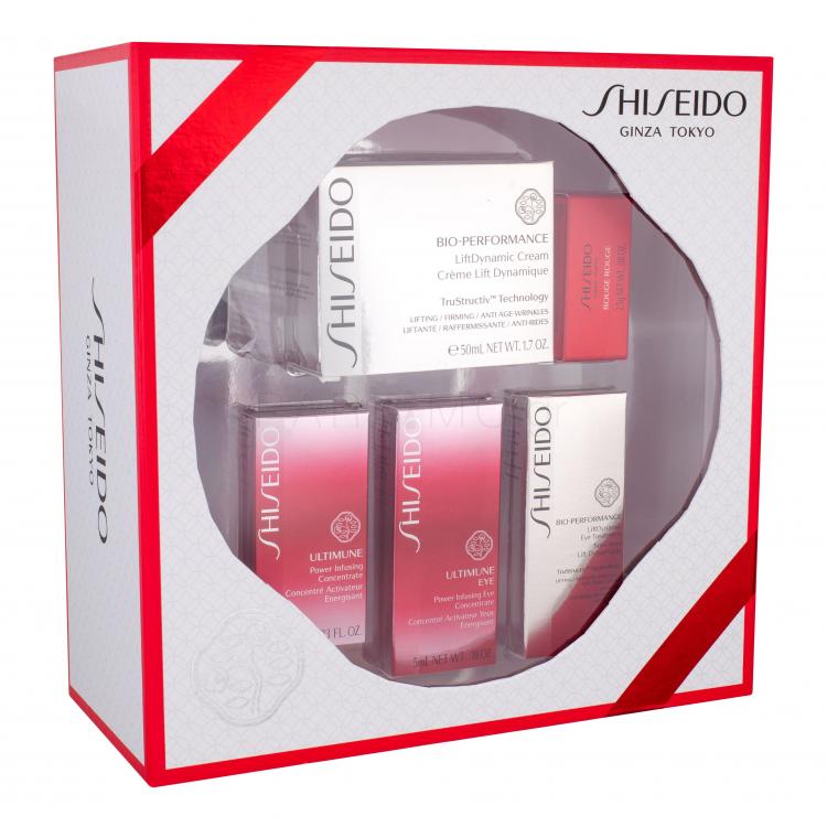 Shiseido Bio-Performance LiftDynamic Cream Σετ δώρου κρέμα ματιών 50 ml + ορός προσώπου Ultimune 10 ml + φροντίδα ματίων Ultimune 5 ml + φροντίδα ματιών Lift Dynamic 5 ml + κραγιόν Rouge 2,5 g RD501