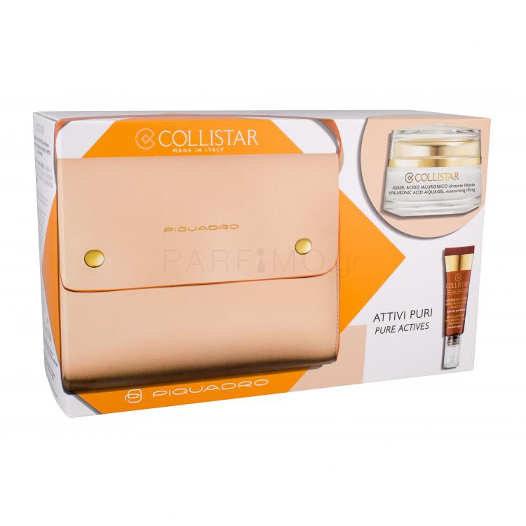 Collistar Pure Actives Hyaluronic Acid Aquagel Σετ δώρου ημερήσια φροντίδα προσώπου 50 ml + φροντίδα ματιών 7,5 ml + τσάντα