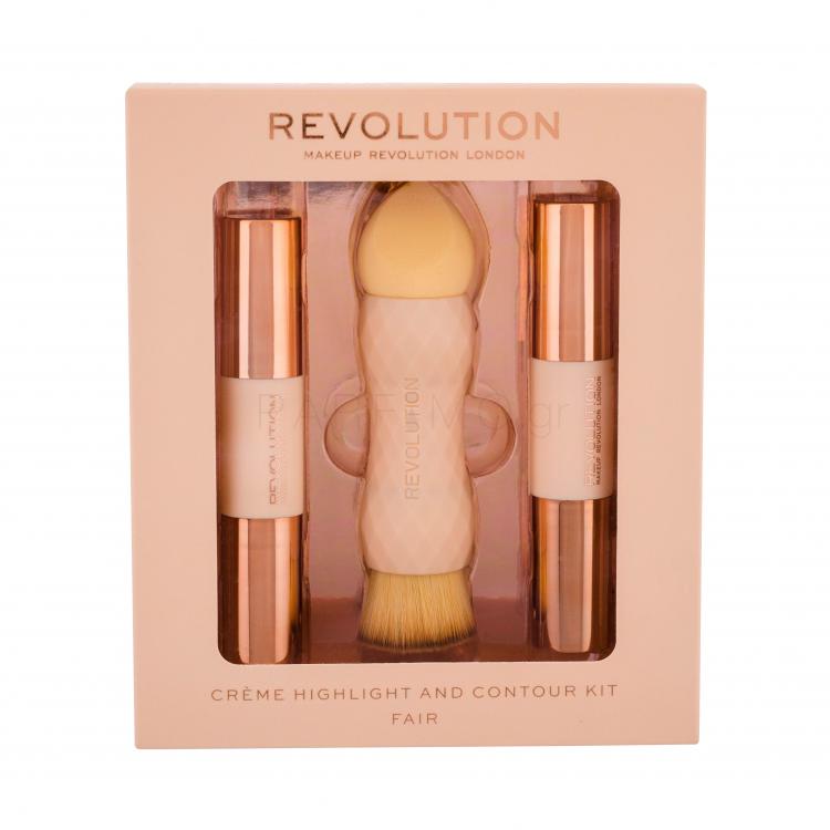 Makeup Revolution London Crème Highlight And Contour Kit Σετ δώρου στικ χειλιών για το περίγραμμα 3,5g + λαμπριντικό 3,5g + 1τεμ σφουγγαράκι και πινέλο 2σε1
