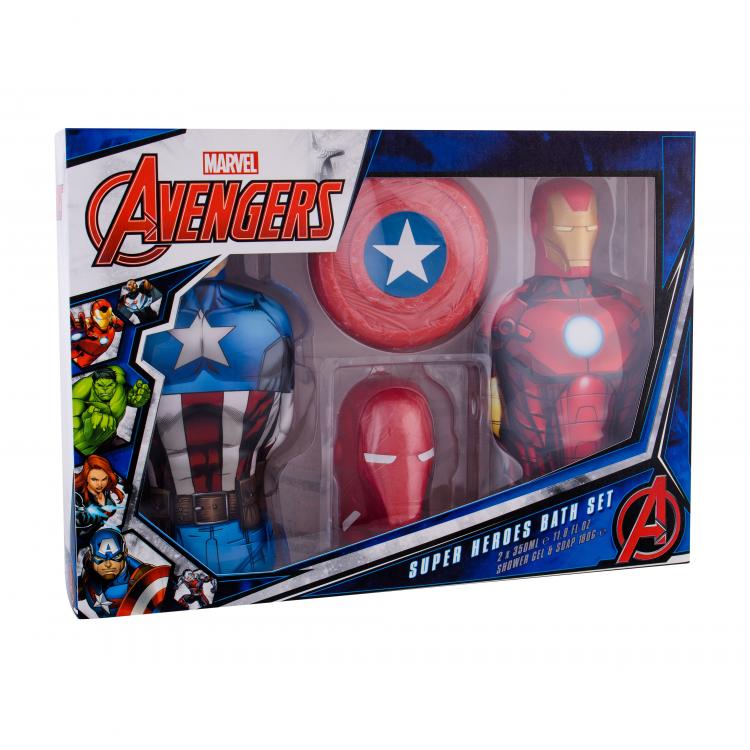 Marvel Avengers Σετ δώρου αφρόλουτρο Captain America 350 ml + αφρόλουτρο Iron Man 350 ml + σαπούνι Captain America 180 g + сσαπούνι Iron Man 180 g