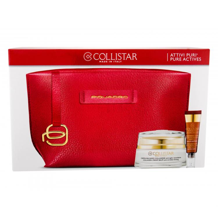 Collistar Pure Actives Collagen Cream Balm Σετ δώρου κρέμα προσώπου 50 ml + φροντίδα για το περίγραμμα των ματιών 7,5 ml + καλλυντική τσάντα Piquadro