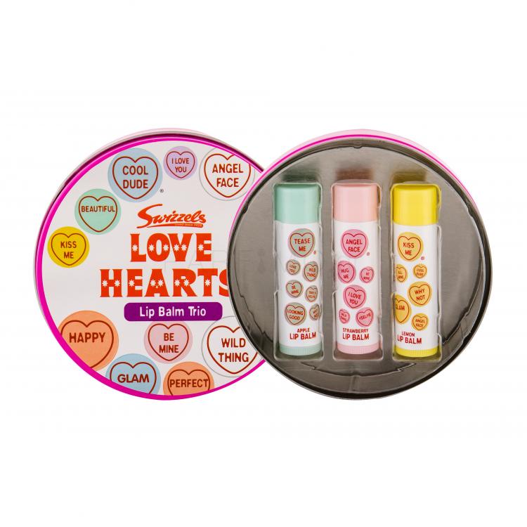 Swizzels Lip Balm Trio Love Hearts Σετ δώρου βάλσαμο χειλιών 3 x 4 g + μεταλλικό κουτί