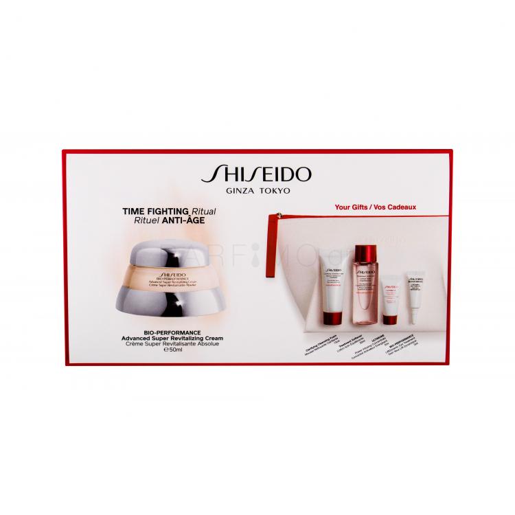 Shiseido Bio-Performance Advanced Super Revitalizing Σετ δώρου ημερήσια φροντίδα προσώπου 50 ml + ορός προσώπου  5 ml + αφρός καθαρισμού 15 ml + νερό καθαρισμού προσώπου  30 ml + φροντίδα ματιών 3 ml +καλλυντική τσάντα