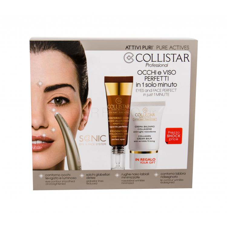 Collistar Pure Actives Eye Contour Hyaluronic Acid + Peptides Σετ δώρου συσκευή για  θεραπεία προσώπου του δέρματος + κρέμα προσώπου  15 ml + φροντίδα των ματιών 15 ml